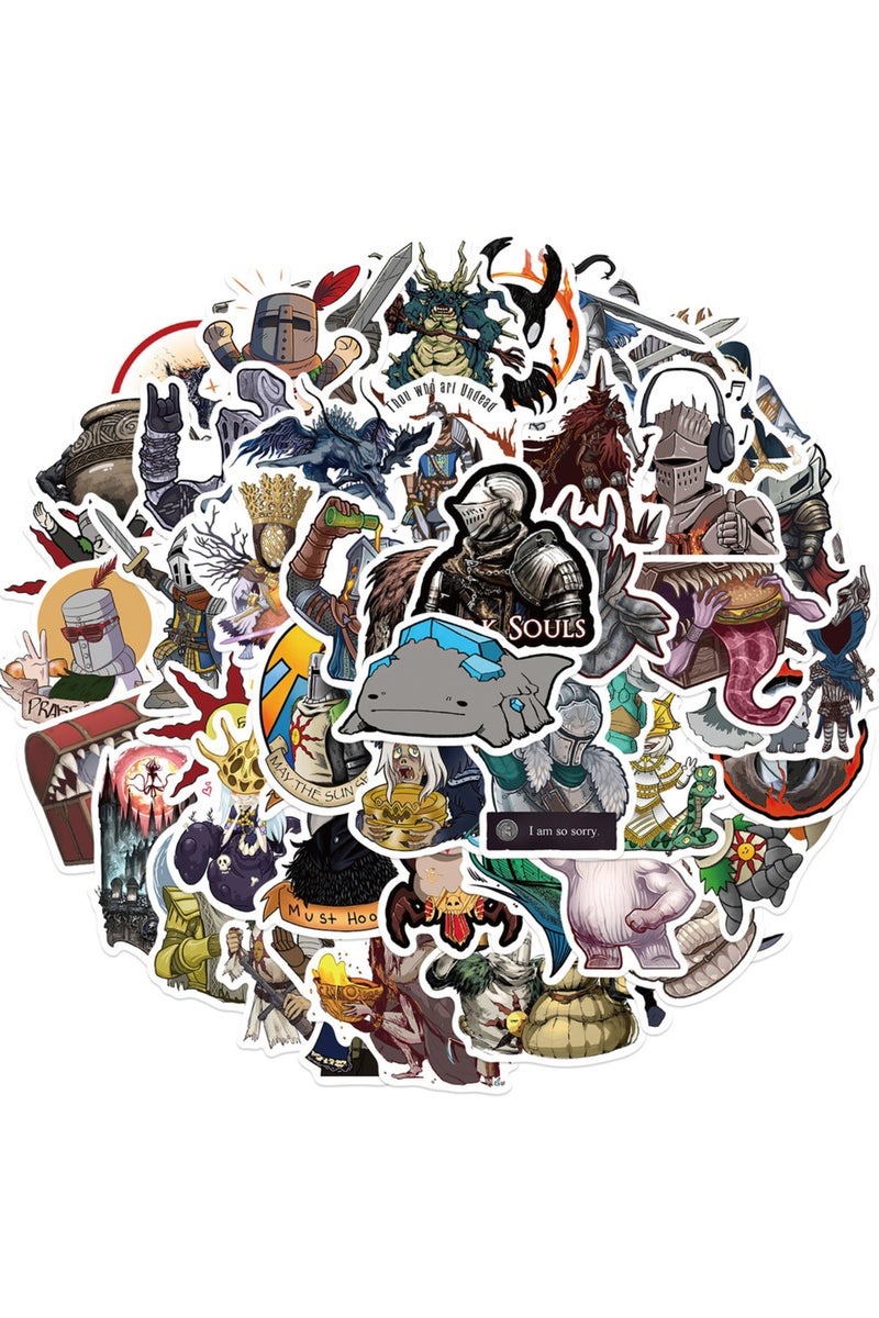 مجموعة ملصقات دارك سولز مكونة من 50 قطعة، ملصقات فينيل مقاومة للماء رائعة لزجاجات المياه وألواح التزلج.