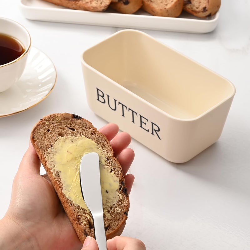 Dehov Butter Dish With Lid And Knife For Kitchen Coutertop,Food Grade PP Butter Holder With Cover And Stainless Steel Knife,Large White Butter Conainter - Image 5