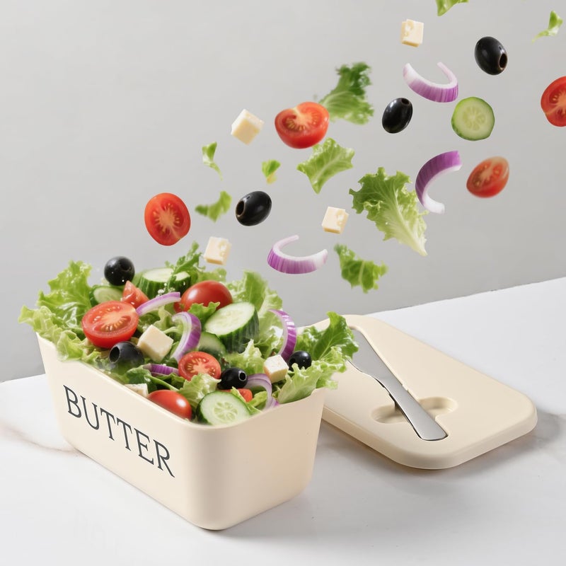 Dehov Butter Dish With Lid And Knife For Kitchen Coutertop,Food Grade PP Butter Holder With Cover And Stainless Steel Knife,Large White Butter Conainter - Image 4