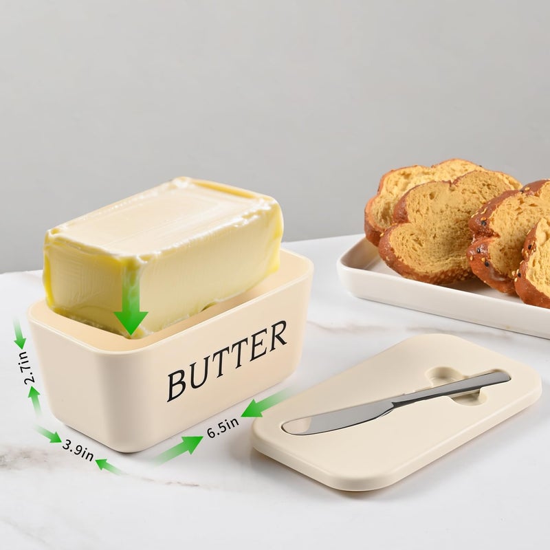 Dehov Butter Dish With Lid And Knife For Kitchen Coutertop,Food Grade PP Butter Holder With Cover And Stainless Steel Knife,Large White Butter Conainter - Image 3