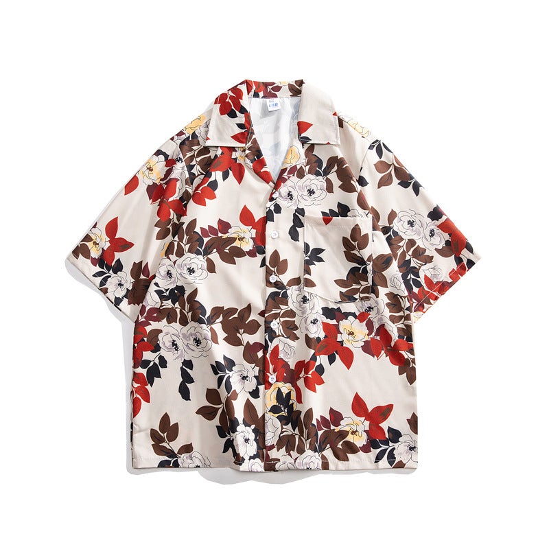 Thai Cuban Collar Floral Shirt Unisex Loose Retro Hawaiian Vacation Loose Beach Short Sleeve Shirt For Couple - Image 1