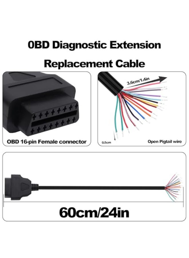 Generic كيبل وصلة انثى J1962 OBD2 OBDII بـ16 دبوس موصل انثى لفتح، كيبل تمديد لتشخيص السيارة يمكنك تركيبه بنفسك - 60 سم، عبوتان (انثى) من سايبنيمو - Image 2