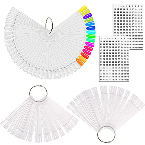 JASSINS 150 Pcs Nail Swatch Sticks with Ring and Number posted, Clear Fan-shaped Nail Art Polish Practice Display Tips Nail Sample Sticks, Nail Practice Color Display Polish Board - Image 1