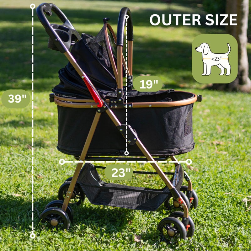 Velora Pet Stroller for Small Dogs & Cats, Foldable for Small/Medium Dog Cat to 50 lbs, Removable Carrier, Storage Basket, Cup Holder, 3-in-1 Multifunctional Detachable (Black) - Image 3