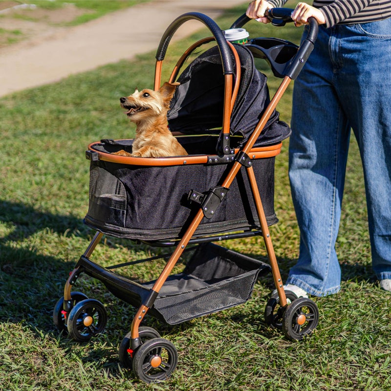 Velora Pet Stroller for Small Dogs & Cats, Foldable for Small/Medium Dog Cat to 50 lbs, Removable Carrier, Storage Basket, Cup Holder, 3-in-1 Multifunctional Detachable (Black) - Image 2