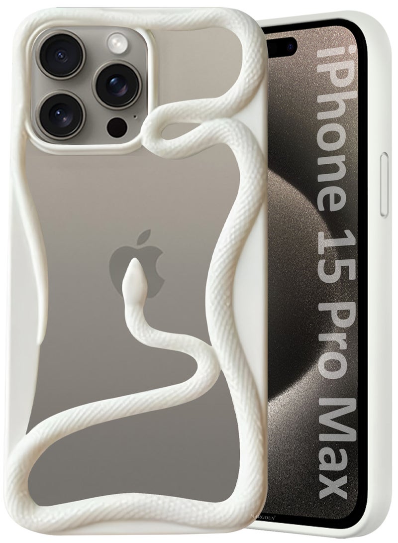 CATANES غطاء آيفون 15 برو ماكس ناعم TPU لامع بتصميم ثعبان - أبيض - Image 1