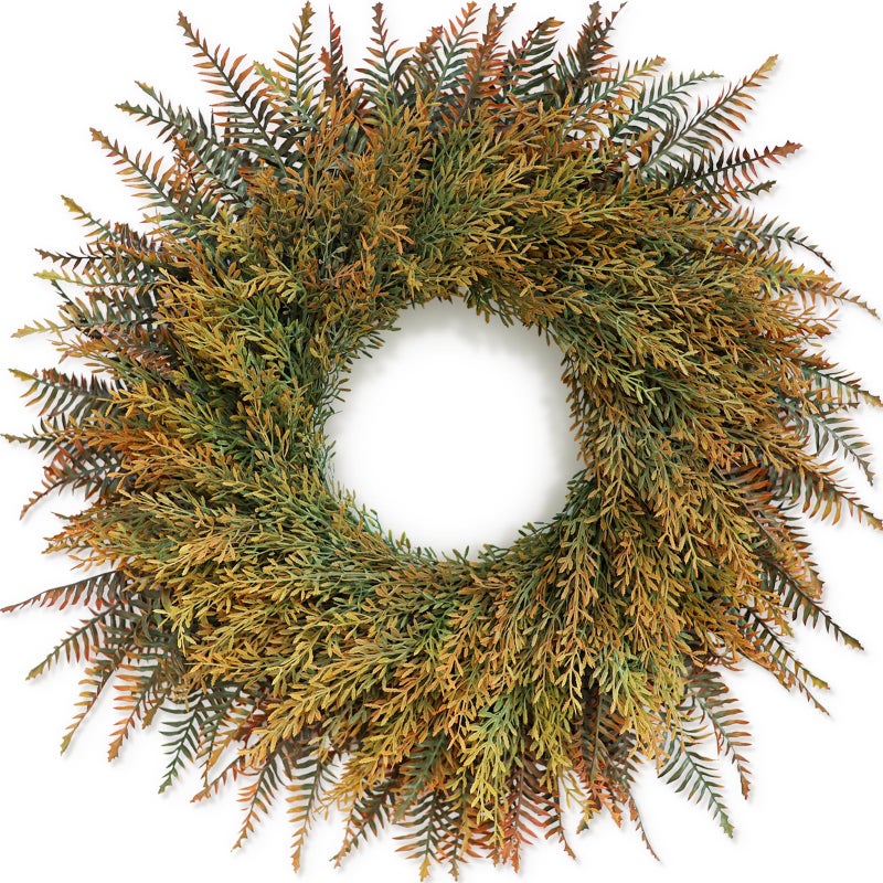 26 Large Fall Wreath for Front Door Porch Window Artificial Fern Leaves and Faux Wheat Grass Outdoor Autumn Wreath for Home Farmhouse Wall Thanksgiving Day Harvest Festival Decor