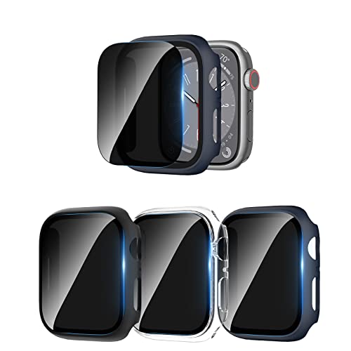 COMMUTER [3 Pack] Privacy Screen Protector for Apple Watch 8 ＆ Apple Watch 7 45mm, Hard PC Ultra-Thin Case with Built-in Anti-Peeping Tempered Film for Apple Watch Series 8/7 45mm, Black/Clear/Blue - Image 1
