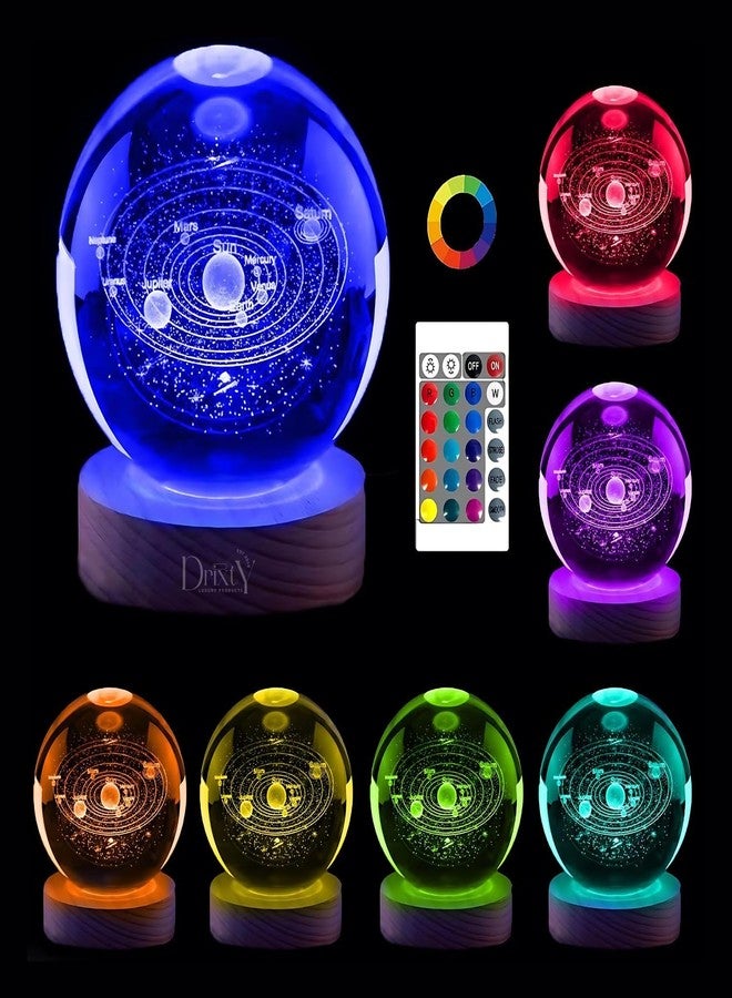 ZINLEY 3D Planet Crystal Ball Night Light for Christmas Day Space Galaxy Crystal Ball with Wooden Base 3D Engraved Solar System Crystal Ball with LED Light Base (7 Color Galaxy Ball) - Image 1