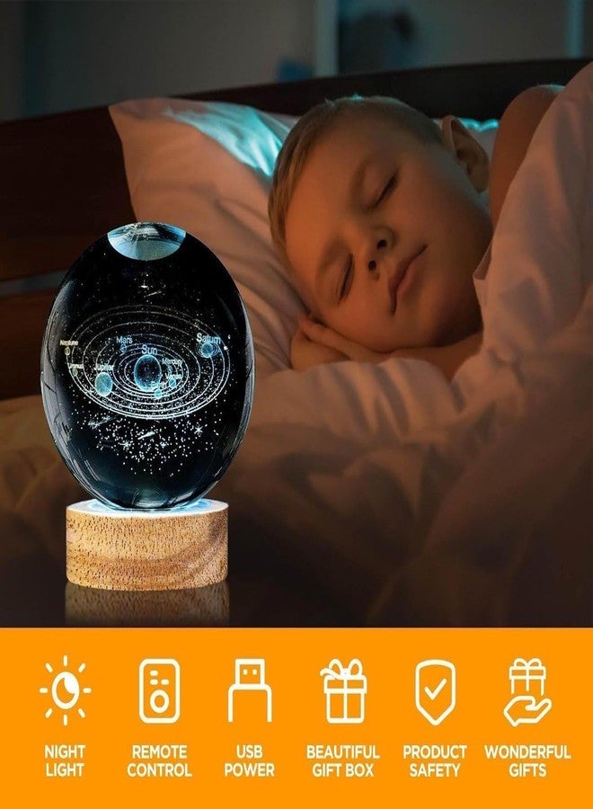 ZINLEY 3D Planet Crystal Ball Night Light for Christmas Day Space Galaxy Crystal Ball with Wooden Base 3D Engraved Solar System Crystal Ball with LED Light Base (7 Color Galaxy Ball) - Image 5