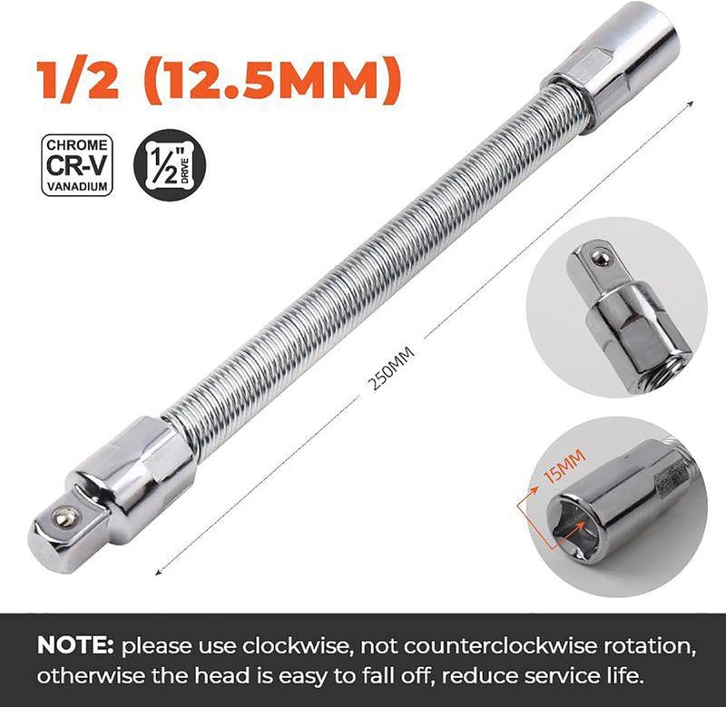 klarako 2021 New Electric Wrench Sleeve Universal Extension Rod, 1/4, 3/8, 1/2 Universal Socket Wrench Set, Bendable Flexible Extension Bar Shaft (1/2) - Image 5