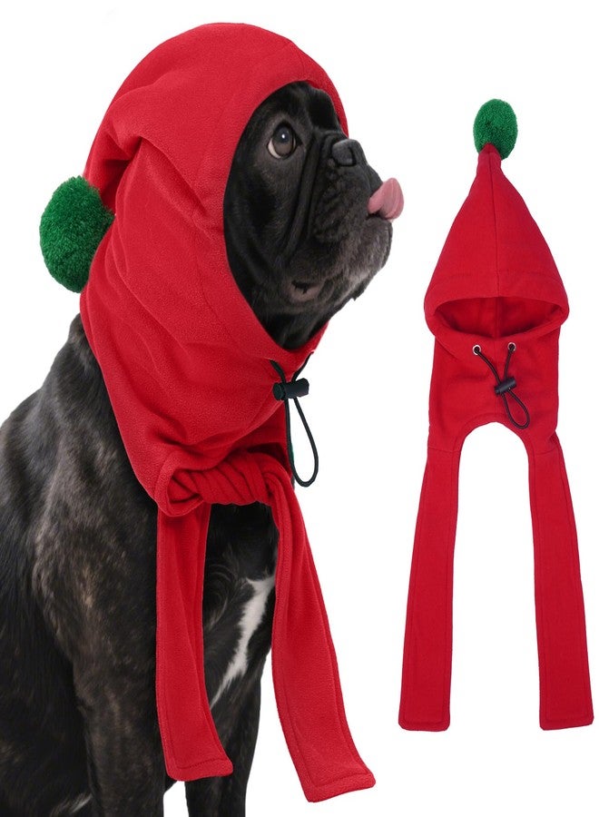 دينتران غطاء رأس للكلاب من دينترون مع وشاح - غطاء أذن من الصوف الدافئ للكلاب متوسطة الحجم، زي عيد الميلاد قابل للتعديل مع كرة صوفية، أحمر (مقاس متوسط: محيط الرأس من 10 إلى 13 بوصة) - Image 1