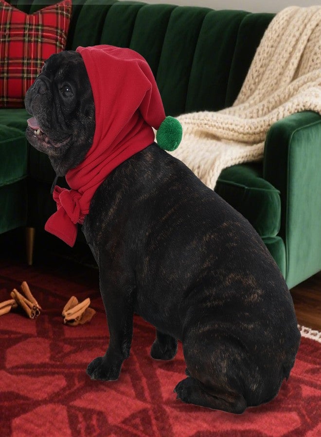 دينتران غطاء رأس للكلاب من دينترون مع وشاح - غطاء أذن من الصوف الدافئ للكلاب متوسطة الحجم، زي عيد الميلاد قابل للتعديل مع كرة صوفية، أحمر (مقاس متوسط: محيط الرأس من 10 إلى 13 بوصة) - Image 5