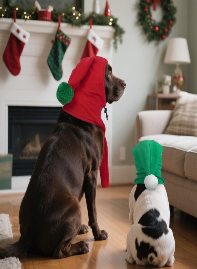 دينتران غطاء رأس للكلاب من دينترون مع وشاح - غطاء أذن من الصوف الدافئ للكلاب متوسطة الحجم، زي عيد الميلاد قابل للتعديل مع كرة صوفية، أحمر (مقاس متوسط: محيط الرأس من 10 إلى 13 بوصة) - Image 3