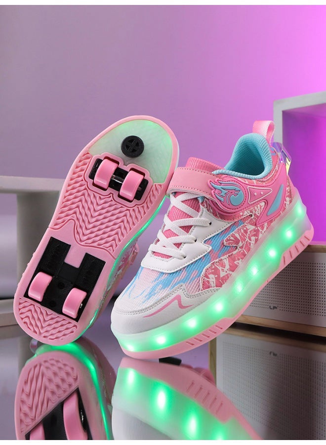 حذاء تزلج بعجلات 4 للصغار - حذاء رياضي بإضاءة LED قابل لإعادة الشحن - Image 3