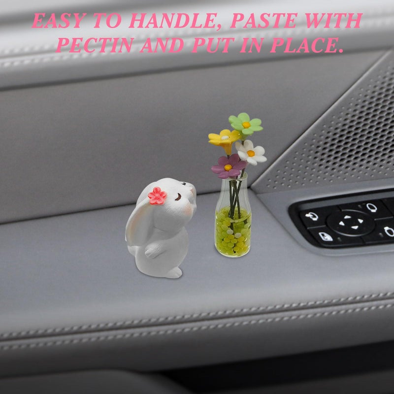 OYIXIO Cute Rabbit and Daisy Vase Car Decoration, Fun Interior Decoration Accessory for Rearview Mirrors and Dashboard, Suitable for Women's Kawaii Cars Gifts - Image 4