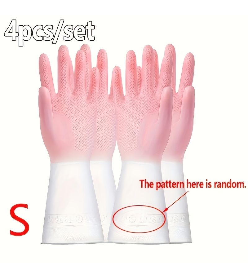 Pink Household Dishwashing Gloves 4pcs 2 Pairs Durable Thickened Wear Resistant Cleaning Gloves Extended Length For Kitchen Laundry - Image 5