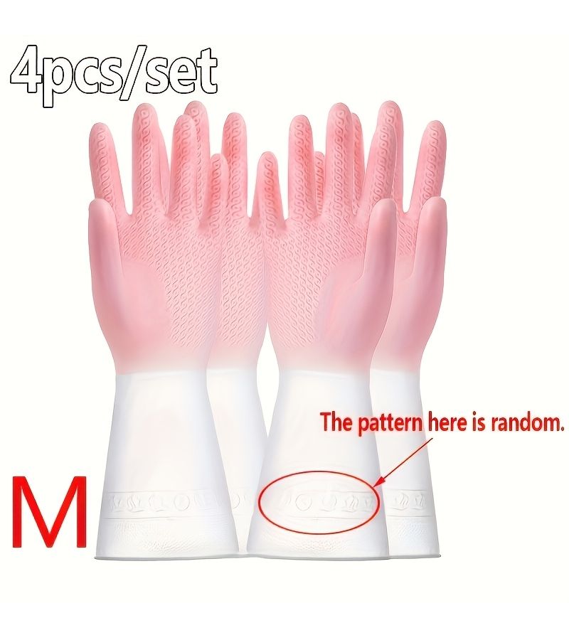 Pink Household Dishwashing Gloves 4pcs 2 Pairs Durable Thickened Wear Resistant Cleaning Gloves Extended Length For Kitchen Laundry - Image 4