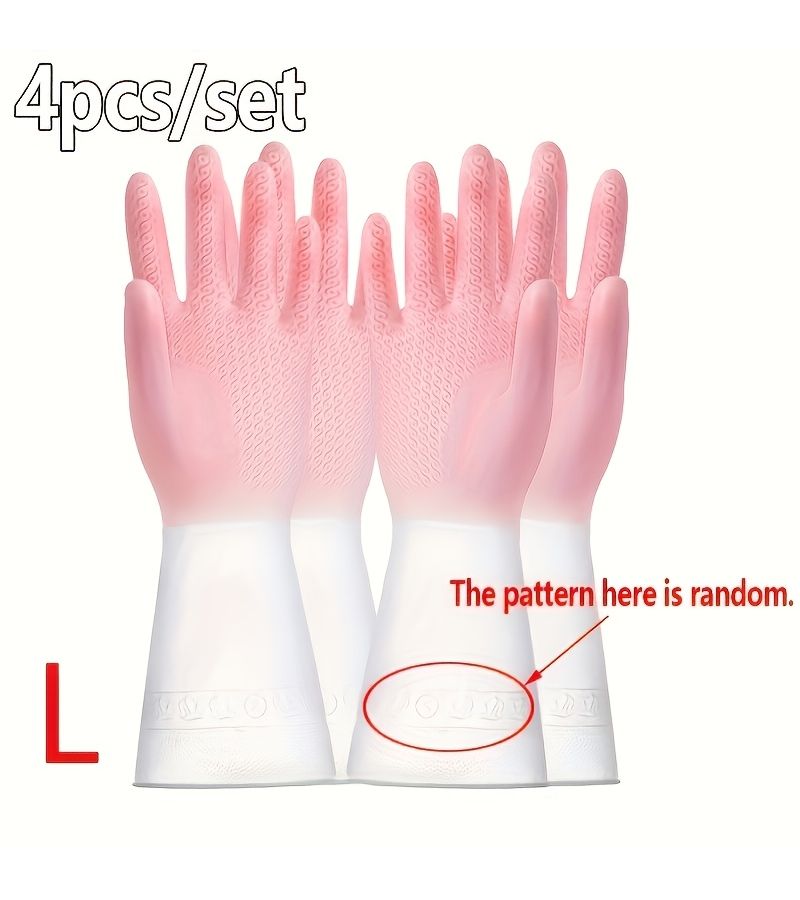 Pink Household Dishwashing Gloves 4pcs 2 Pairs Durable Thickened Wear Resistant Cleaning Gloves Extended Length For Kitchen Laundry - Image 3