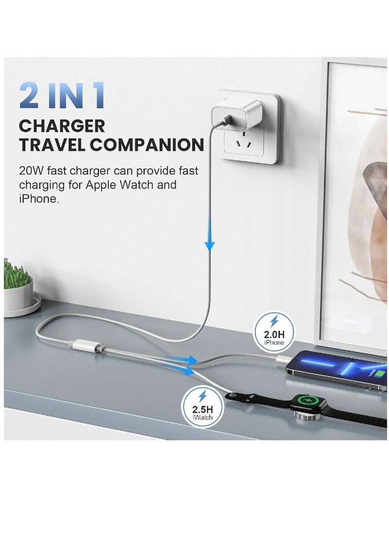 GENNEXT - USB C Charger for Apple Watch, 20W PD Fast Wall Charger Power Adapter with 2-in-1 iWatch Magnetic Charging Cable Compatible with Apple Watch Series 8/7/6/SE/5/4/3/2, iPhone 14/13/12/11/Pro/Max/Xs/XR/8 - Image 1