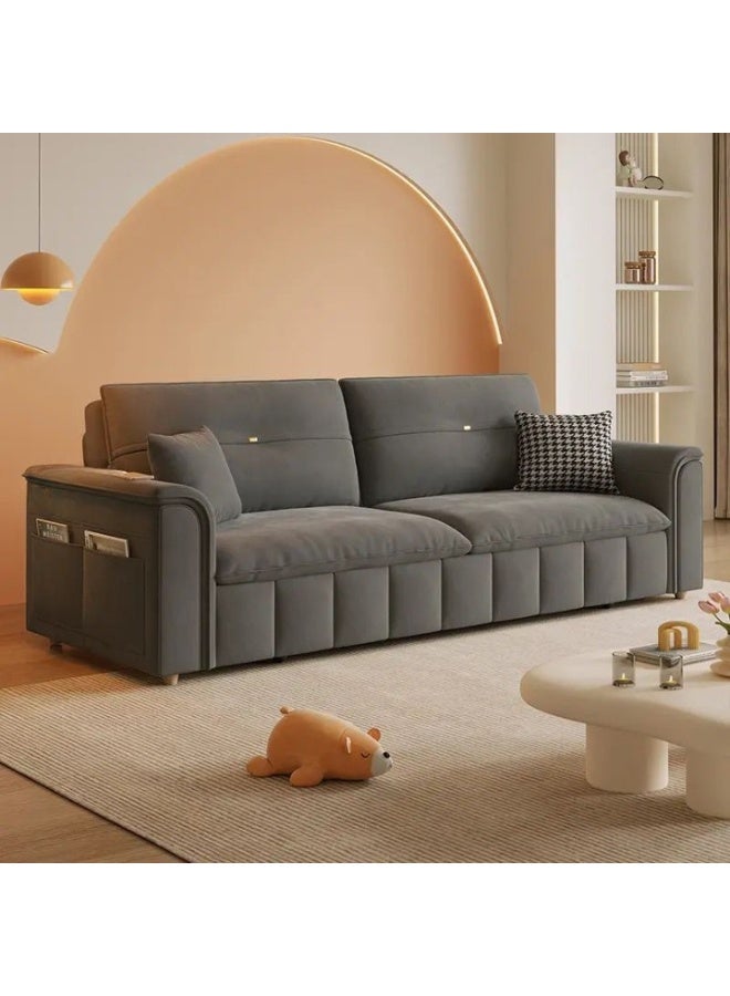 AWD Multifunctional Pull-Out Sofa Bed Foldable Convertible Living Room Sofa with Recliner Retractable Bed Storage Box and Side Pockets Durable Comfort Couch Dark Gray 240 cm Outside Size - Image 1