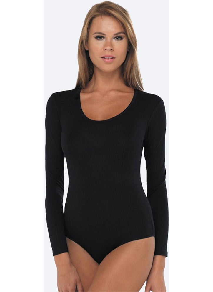 Women's Black Long Sleeve Open Neck Hooked Modal Bodysuit 132 - pzsku/ZCD95B57B96CDF1F8626EZ/45/_/1728046582/809c8b98-43dd-4758-aabf-3286f406ac62