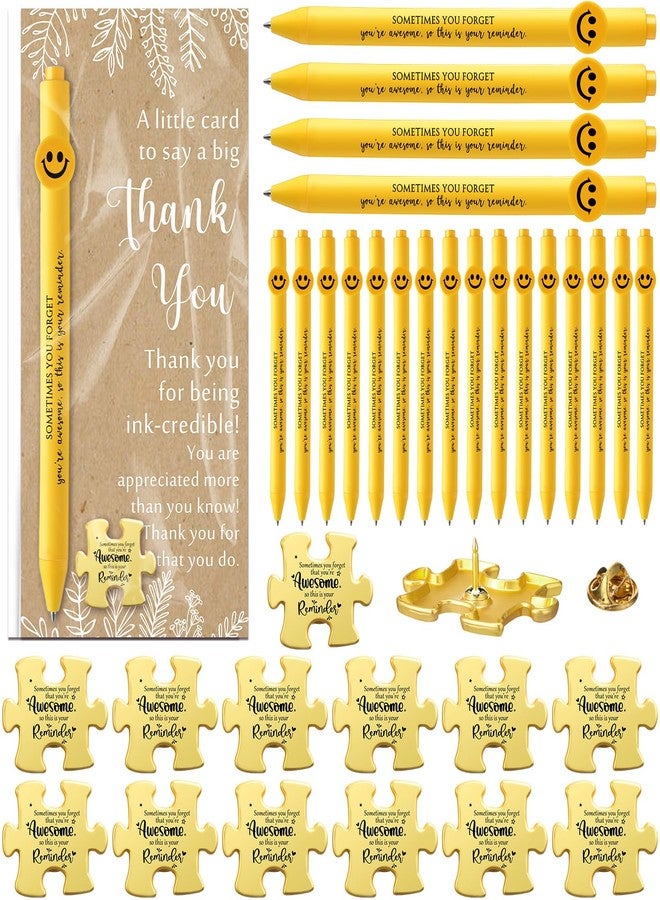 Dunzoom 20 Sets Employee Appreciation Gifts Bulk Gold Lapel Pin Inspirational Ballpoint Pen Thank You Card with Bag for Team Employee Staff Coworker - Image 1