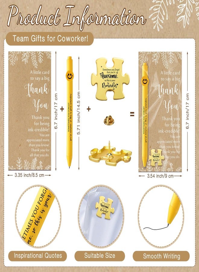 Dunzoom 20 Sets Employee Appreciation Gifts Bulk Gold Lapel Pin Inspirational Ballpoint Pen Thank You Card with Bag for Team Employee Staff Coworker - Image 2