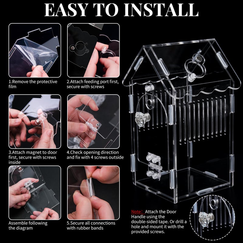 Hysagtek Jumping Spider Enclosure, Acrylic Arboreal Tarantula Enclosure Small Reptile Terrarium with Magnetic Door, Clear Jumping Spider Enclosure Accessories - Image 2