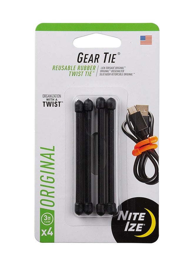 NiteIze - Gear Tie® Reusable Rubber Twist Tie 3 in. - 4 Pack - Black - Image 1