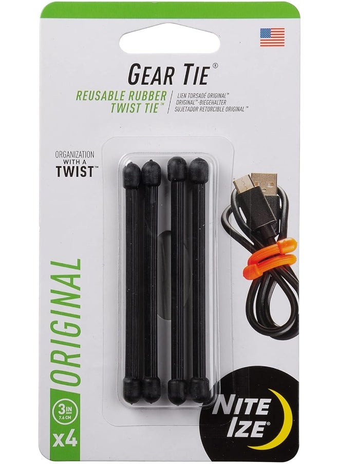 NiteIze - Gear Tie® Reusable Rubber Twist Tie 3 in. - 4 Pack - Black - Image 1