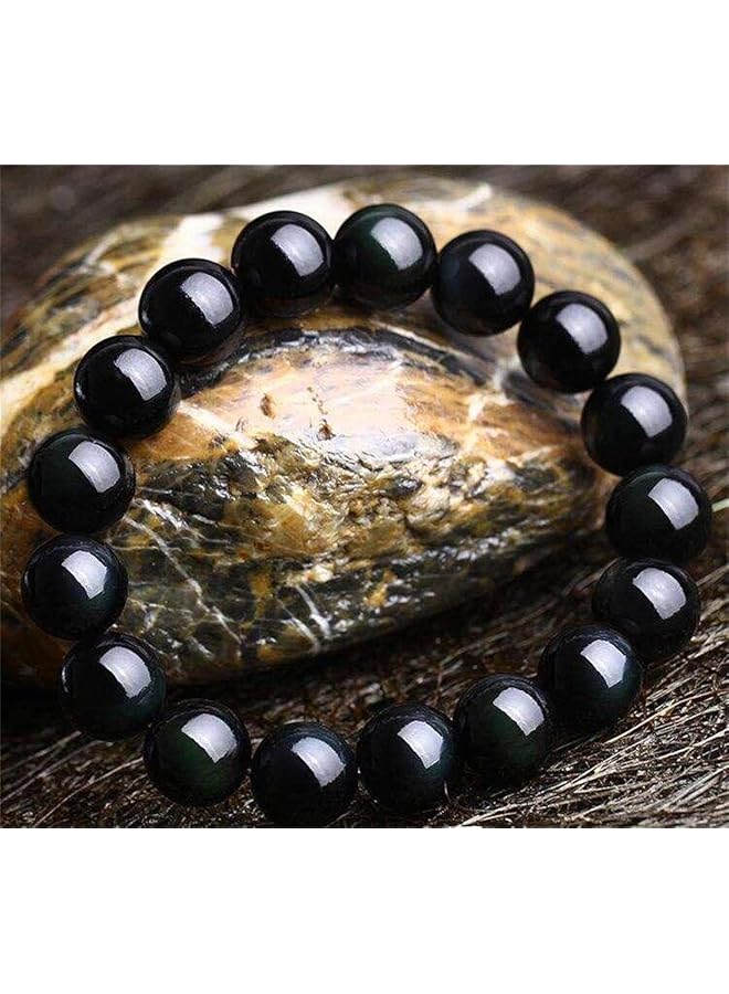 erorex Black Tourmaline Obsidian Wealth Bracelet Natural Beads Bracelet Negative Energy Protection Healing Crystals Earthing Strength And Meditation. Good Luck Bracelet 7 Inch（8 Mm） - Image 3