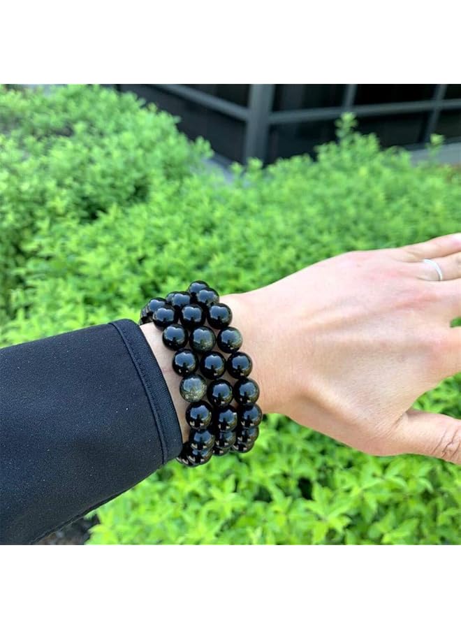 erorex Black Tourmaline Obsidian Wealth Bracelet Natural Beads Bracelet Negative Energy Protection Healing Crystals Earthing Strength And Meditation. Good Luck Bracelet 7 Inch（8 Mm） - Image 4