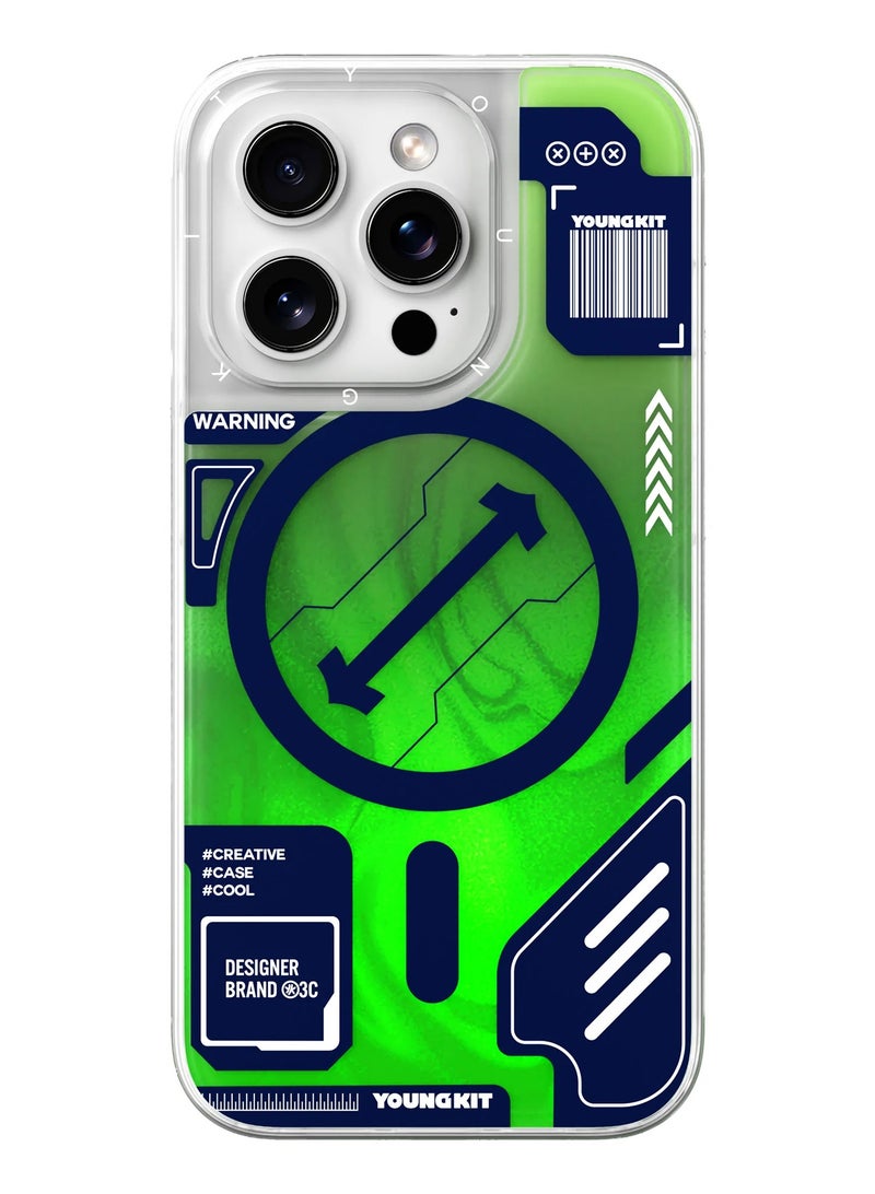 يونج كيت حافظة Cyberpunk باللون الأخضر المضيء ذات الرمال المتحركة لهاتف iPhone 16 Pro Max - Image 1