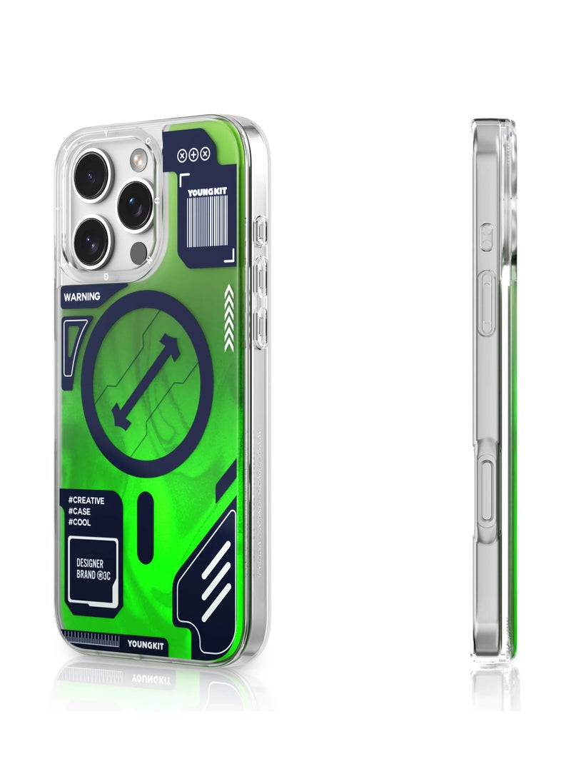 يونج كيت حافظة Cyberpunk باللون الأخضر المضيء ذات الرمال المتحركة لهاتف iPhone 16 Pro Max - Image 2