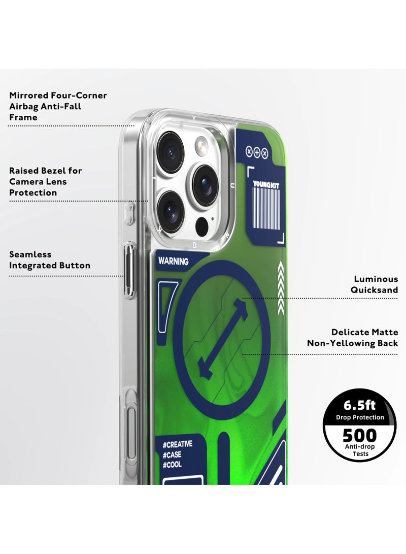 يونج كيت حافظة Cyberpunk باللون الأخضر المضيء ذات الرمال المتحركة لهاتف iPhone 16 Pro Max - Image 3
