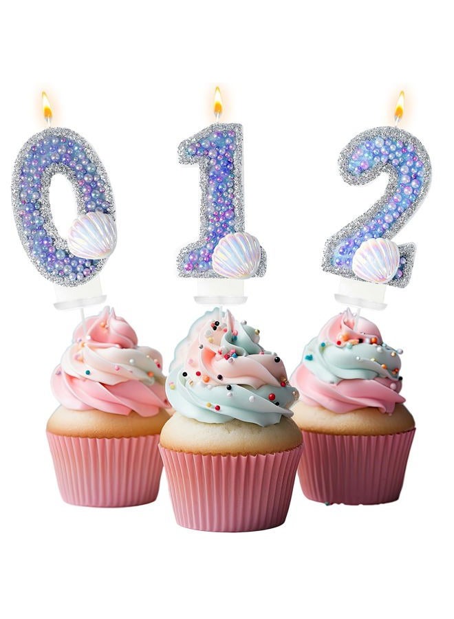 laackys Birthday Candles, Pink Shell Sequins Blue Purple Pearl Boy Girl Birthday Cake for Mermaid Birthday Theme Birthday Decorations Candle Party Supplies Number 0 Candle - Image 3