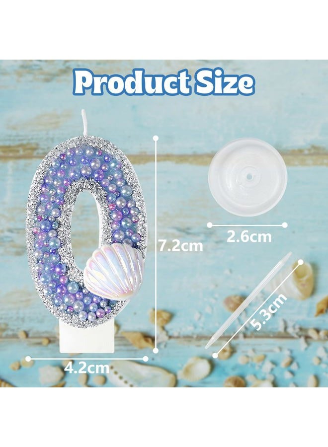 laackys Birthday Candles, Pink Shell Sequins Blue Purple Pearl Boy Girl Birthday Cake for Mermaid Birthday Theme Birthday Decorations Candle Party Supplies Number 0 Candle - Image 2