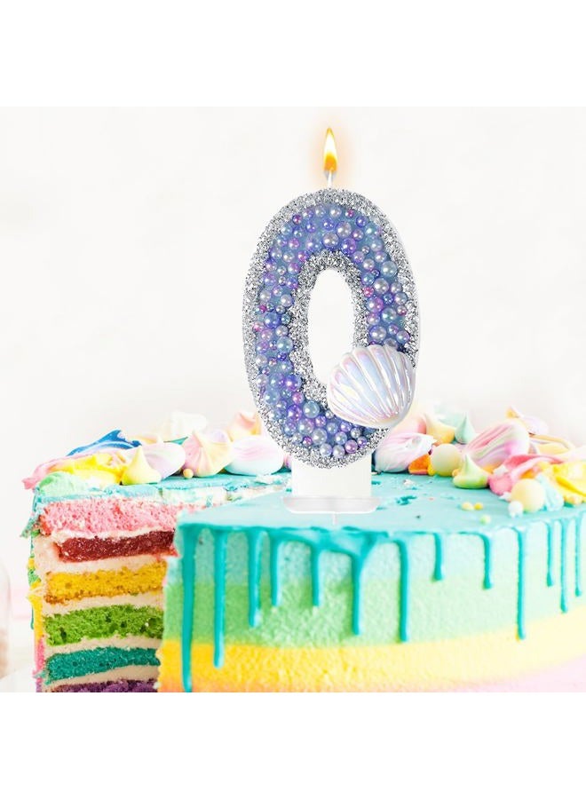 laackys Birthday Candles, Pink Shell Sequins Blue Purple Pearl Boy Girl Birthday Cake for Mermaid Birthday Theme Birthday Decorations Candle Party Supplies Number 0 Candle - Image 5