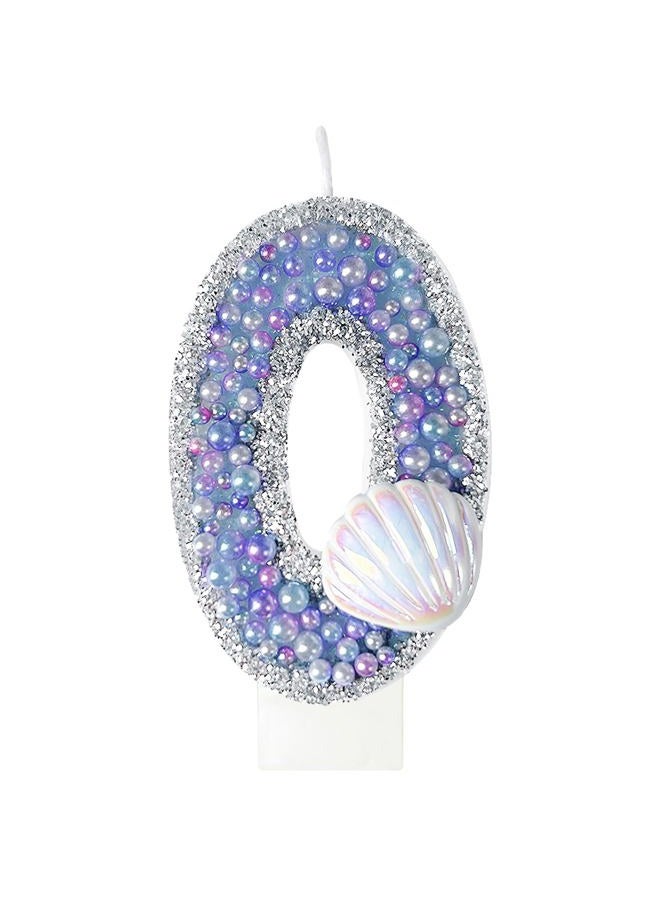 laackys Birthday Candles, Pink Shell Sequins Blue Purple Pearl Boy Girl Birthday Cake for Mermaid Birthday Theme Birthday Decorations Candle Party Supplies Number 0 Candle - Image 1