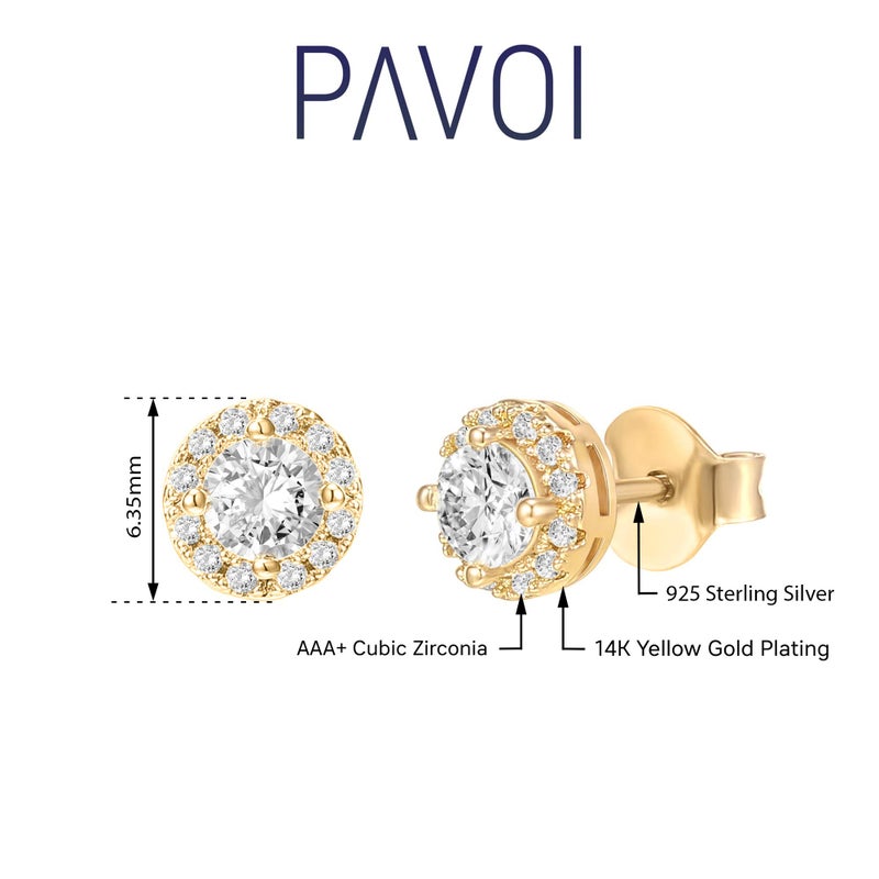 PAVOI 14K Gold Plated Sterling Silver Post Round Halo Cubic Zirconia Stud Earrings in Yellow Gold - Image 5
