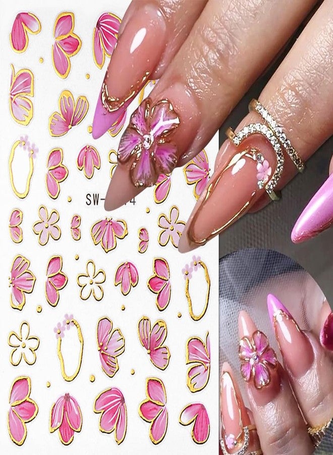 Dornail Pink Flower Nail Stickers 3D Nail Art Stickers Flowers Sakura Petals Floral Nail Decals for Nail Art Accessories - Image 4