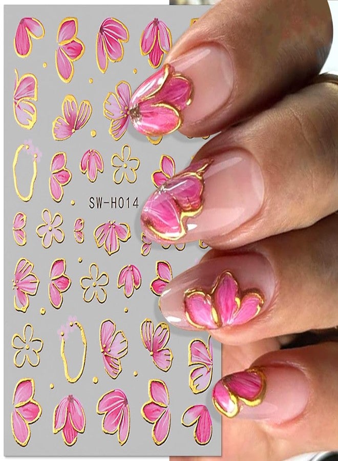 Dornail Pink Flower Nail Stickers 3D Nail Art Stickers Flowers Sakura Petals Floral Nail Decals for Nail Art Accessories - Image 1