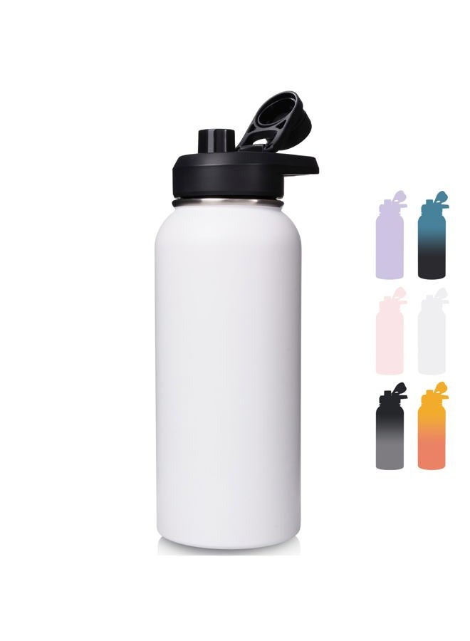 Fijinhom 32oz Stainless Steel Insulated Water Bottle, Double Wall Vacuum Sports Water Bottle, Leak Proof Water Bottle with Handle and Wide Mouth, BPA Free, Keep Cold and Hot, White 32oz - Image 1