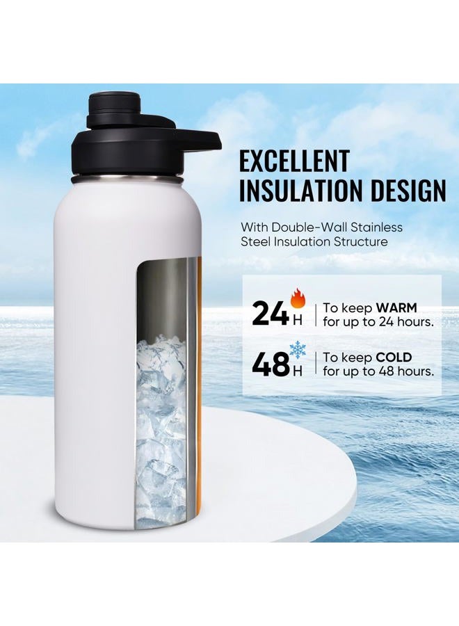 Fijinhom 32oz Stainless Steel Insulated Water Bottle, Double Wall Vacuum Sports Water Bottle, Leak Proof Water Bottle with Handle and Wide Mouth, BPA Free, Keep Cold and Hot, White 32oz - Image 2