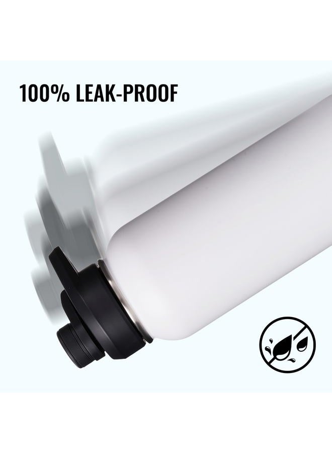 Fijinhom 32oz Stainless Steel Insulated Water Bottle, Double Wall Vacuum Sports Water Bottle, Leak Proof Water Bottle with Handle and Wide Mouth, BPA Free, Keep Cold and Hot, White 32oz - Image 4