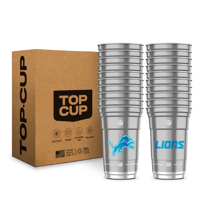 Top Cup NFL Detroit Lions 20 oz Reusable Aluminum Cups 20 Count | Officially Licensed, Durable, Reusable & Recyclable, Made in USA - Image 1