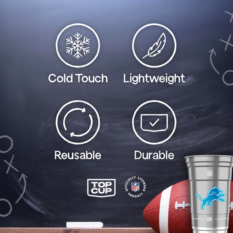 Top Cup NFL Detroit Lions 20 oz Reusable Aluminum Cups 20 Count | Officially Licensed, Durable, Reusable & Recyclable, Made in USA - Image 5