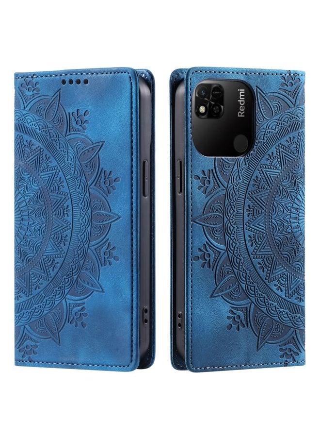 HuHa Case Cover For Xiaomi Redmi 10A 4G Global / Poco C55 Totem Embossed Magnetic Leather Phone Case Blue 