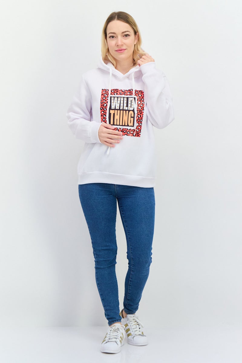 Buzz Women Graphic Print Long Sleeves Hoodies, White - Image 2